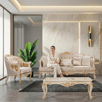 Sofá Chesterfield de lujo 3+1 plazas clásico Sala de estar de estilo barroco con tapicería