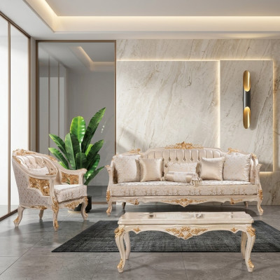 Sofá Chesterfield de lujo 3+1 plazas clásico Sala de estar de estilo barroco con tapicería