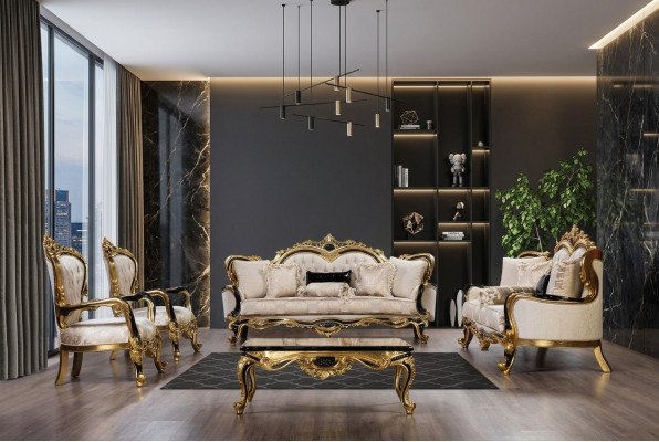 Sofá Chesterfield Barroco Conjunto de 5 piezas Sofá 3+3+1+1 Sillón Mesa de centro