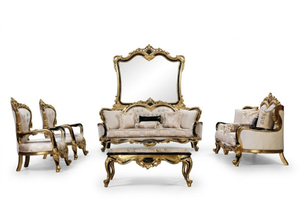 Sofá Chesterfield Barroco Conjunto de 5 piezas Sofá 3+3+1+1 Sillón Mesa de centro