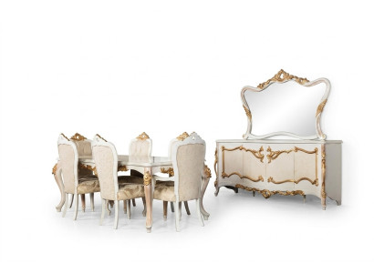 Conjunto completo de mesa de comedor + 6 sillas, grupo de comedor de madera aparador + espejo de 9 piezas.