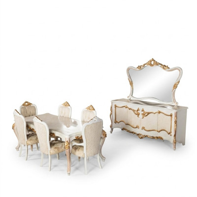 Conjunto de lujo de comedor, mesa de comedor, silla, mesa XL, mesas, sillas, diseño de madera, 7 piezas, nuevo.