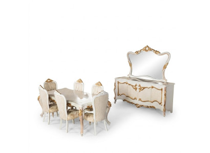 Conjunto de lujo de comedor, mesa de comedor, silla, mesa XL, mesas, sillas, diseño de madera, 7 piezas, nuevo.