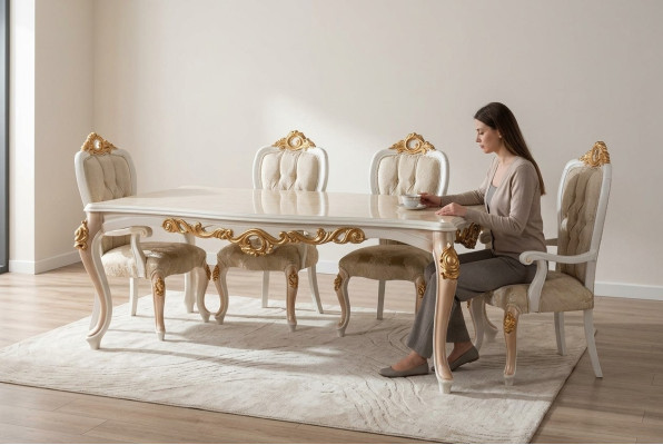Mesa Clásico Lujo Madera Mesas Estilo Barroco Rococó Antiguo Comedor Sala de estar