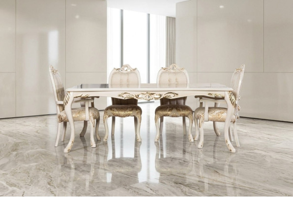 Mesa de comedor clásica beige, diseño de mesa de madera, muebles de mesa para la sala de estar