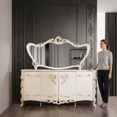 Aparador Espejo Conjunto de Barroco de Comedor, Cómodas de Madera, Cómoda de Madera, Armario Nuevo.