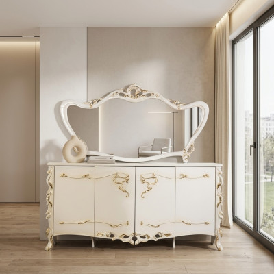 Aparador Espejo Conjunto de Barroco de Comedor, Cómodas de Madera, Cómoda de Madera, Armario Nuevo.