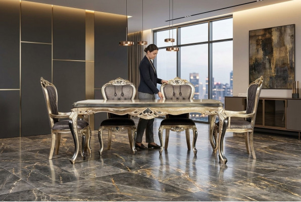 Clásica mesa de comedor Mesa de estilo barroco Mesas de comedor Mesa de madera 208x108 cm.