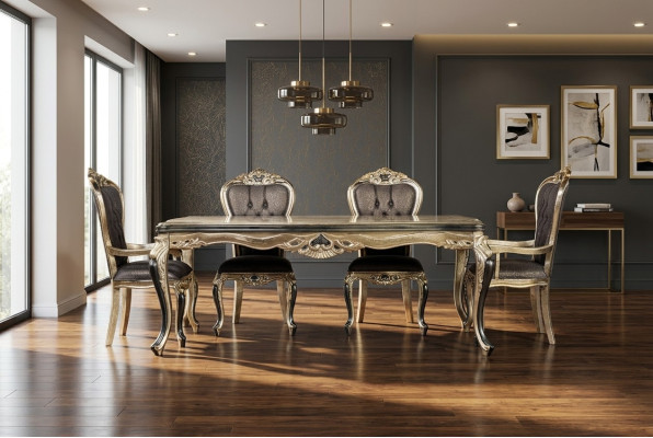 Clásica mesa de comedor Mesa de estilo barroco Mesas de comedor Mesa de madera 208x108 cm.