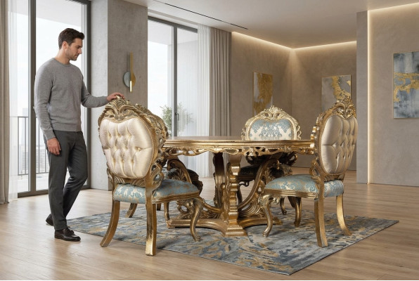 Mesa de comedor barroco dorado Mesa redonda Mesas redondas de madera Mesas de 173cm