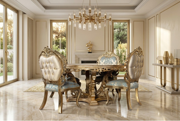 Mesa de comedor barroco dorado Mesa redonda Mesas redondas de madera Mesas de 173cm