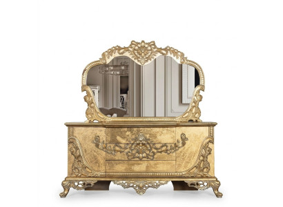 Juego de cómoda y espejo de madera en grupo, muebles barrocos.