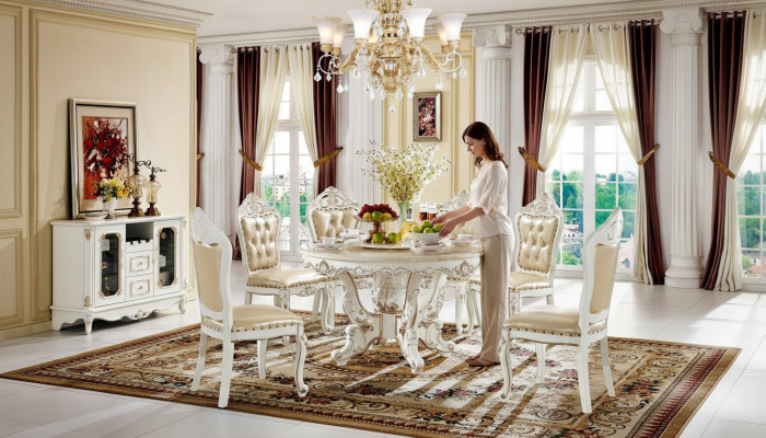 Juego de comedor Grupo de comedor Mesa de madera Conjunto completo de 7 piezas Mesa de comedor 6 sillas
