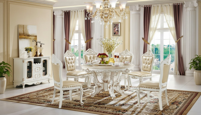 Juego de comedor Grupo de comedor Mesa de madera Conjunto completo de 7 piezas Mesa de comedor 6 sillas