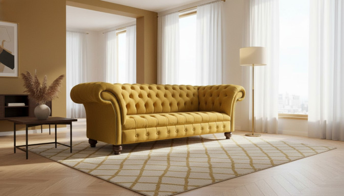 Chesterfield sofá de 3 plazas, sofá de diseñador, tapizado, sofás, sofás, tela