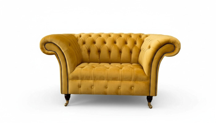 Sofá Chesterfield Conjunto de muebles 2x de un asiento Set Sofá Amarillo Textil
