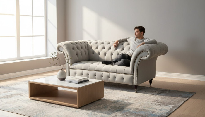 Sofá Chesterfield de 2 plazas Sofá tapizado Sofás de diseño Sofás de lujo Gris
