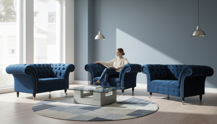 Sofá Chesterfield Conjunto de muebles 2x Asientos Individuales Conjunto de lujo Sofá Sofás 2 piezas.