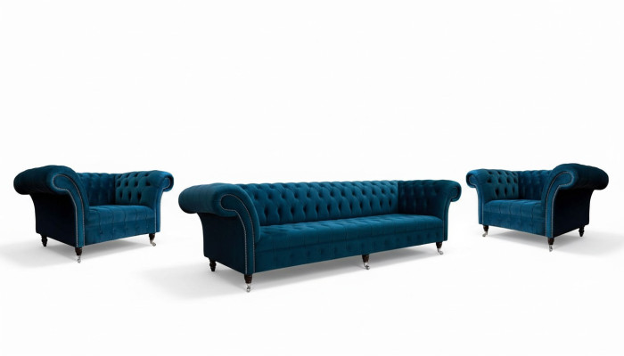 Sofá Chesterfield azul conjunto de sofás tapizados de 3+1+1
