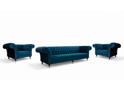 Sofá Chesterfield azul conjunto de sofás tapizados de 3+1+1