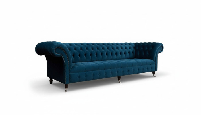 Diseño de lujo Chesterfield sofá de 4 plazas Sofá tapizado Muebles Azul.
