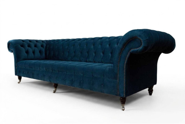 Sofá de diseñador de 3 plazas Chesterfield tapizado en tela.