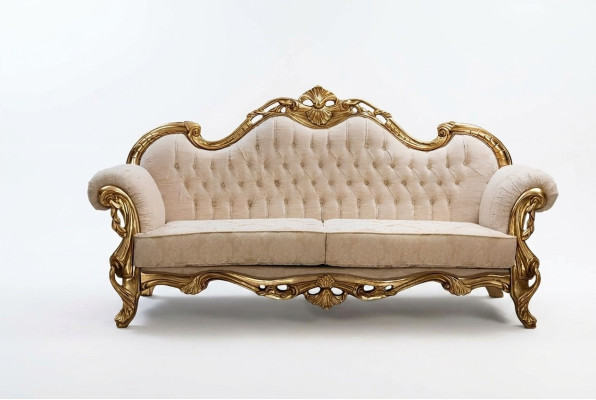 Sofá de 3 plazas de tela, sofás de tres plazas de lujo para la sala de estar estilo Chesterfield barroco.
