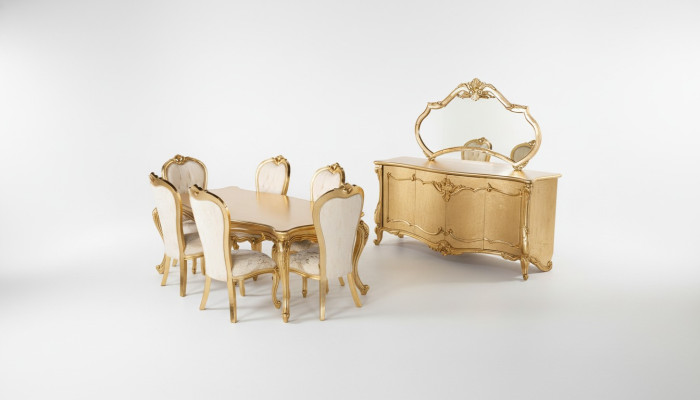 Juego de comedor con mesa, 6 sillas, aparador, espejo, conjunto de comedor de 9 piezas.