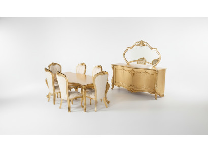Juego de comedor con mesa, 6 sillas, aparador, espejo, conjunto de comedor de 9 piezas.