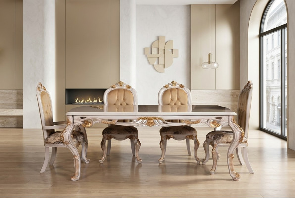 Juego de mesa de comedor Grupo de comedor Mesa Silla Set 4x Silla Madera 5 piezas