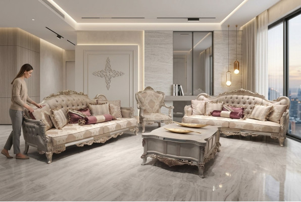 Conjunto de Sofá Barroco Rococó Muebles Sala de Estar Juego de Asientos Acolchado 4 piezas. Nuevo.