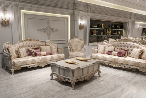 Conjunto de Sofá Barroco Rococó Muebles Sala de Estar Juego de Asientos Acolchado 4 piezas. Nuevo.
