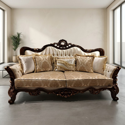 Chesterfield Barock sofá de tres plazas sofás en tela dorada.