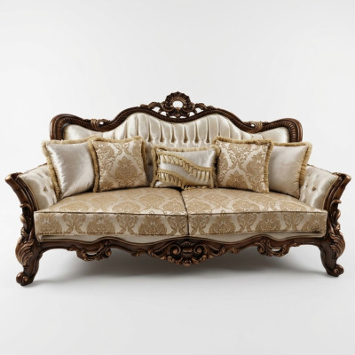 Chesterfield Barock sofá de tres plazas sofás en tela dorada.