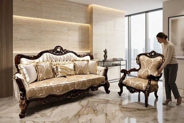 Conjunto de sofás clásicos, sofá de salón, sofá, muebles, mobiliario de 3+1 asientos.