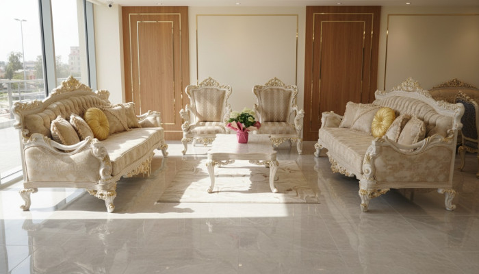 Conjunto de sofá beige de 5 piezas con mesa de centro, juego de sofá, sofá, muebles de sofá