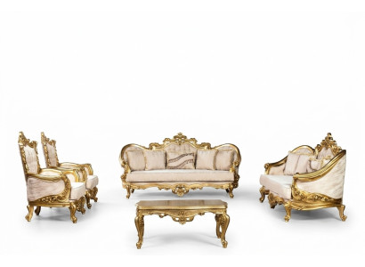 Juego de sofás dorado de 5 piezas con mesa de centro Chesterfield Barroco