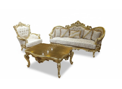 Conjunto de sofá 3+1 plazas lujosa mesa de café dorada sala de estar 3 piezas.