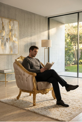 Chesterfield redondo sillón sofá tapizado muebles decoración sofá individual.
