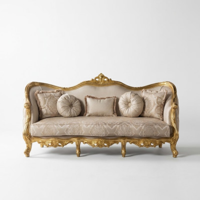 Sofá de lujo Clásico de tres plazas Sofá Sofás Muebles Decoración Tela.