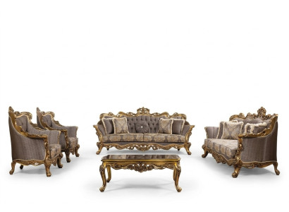 Conjunto de sofás de lujo, sofá clásico, mobiliario de tapicería, set completo de 5 piezas.