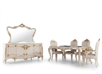 Mesa de comedor Conjunto Grupo Mesa de comedor Silla Set Cómoda Espejo de 6 piezas