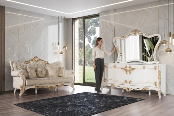 Sofá de tres plazas con tapizado de sofá, juego de muebles para sala de estar con aparador de 3 piezas.