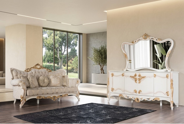 Sofá de tres plazas con tapizado de sofá, juego de muebles para sala de estar con aparador de 3 piezas.