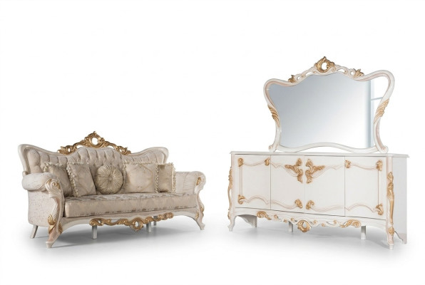 Sofá de tres plazas con tapizado de sofá, juego de muebles para sala de estar con aparador de 3 piezas.