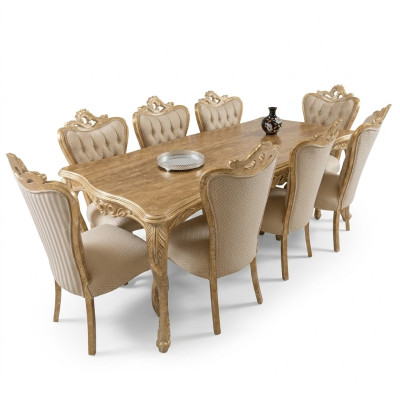 Mesa de comedor con 8 sillas tapizadas, juego de sofás.