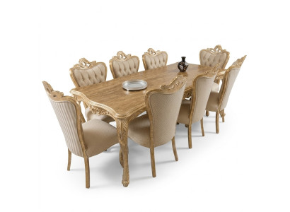 Mesa de comedor con 8 sillas tapizadas, juego de sofás.