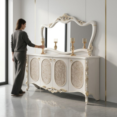 Mueble de lujo para la sala de estar con espejo, consola de diseño de sideboard de madera.
