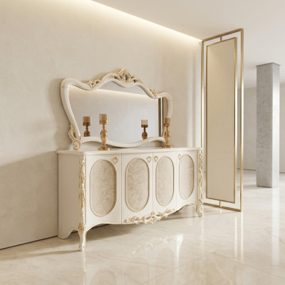 Mueble de lujo para la sala de estar con espejo, consola de diseño de sideboard de madera.