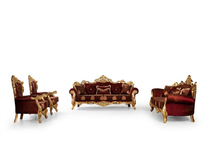 Juego de sofás rojo Burdeos, sofá dorado, muebles clásicos, mesa de 5 piezas.